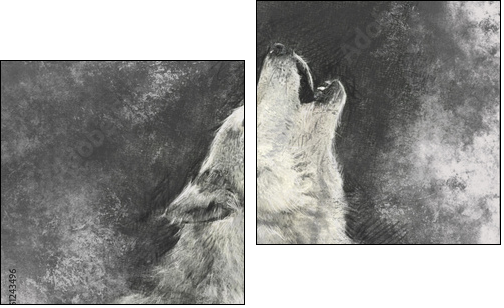 Wolf, handmade illustration on grey background - Two-piece canvas print, Diptych