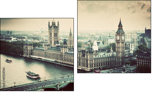 London, the UK. Big Ben, the Palace of Westminster. Vintage - Two-piece canvas print, Diptych