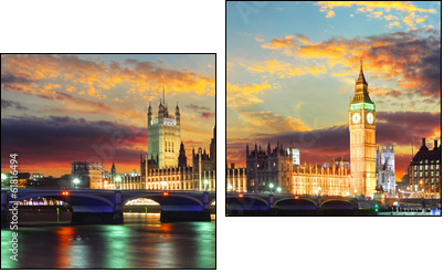 Houses of parliament - Big ben, London, UK - Two-piece canvas print, Diptych