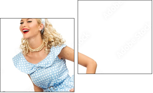 Sexy blond pin up style young woman in blue dress - Two-piece canvas print, Diptych