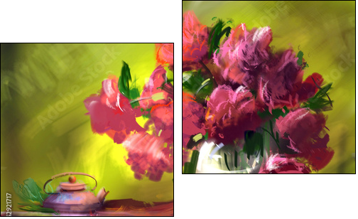 Flowers peonies - Two-piece canvas print, Diptych