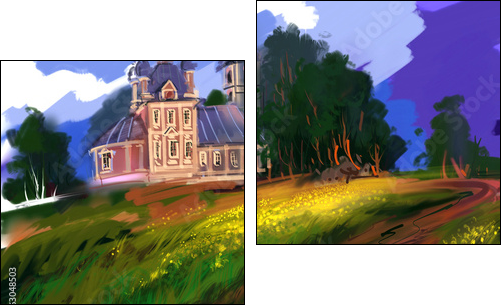 Landscape with Church - Two-piece canvas print, Diptych