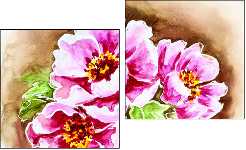 Painted watercolor card with peony flowers - Two-piece canvas print, Diptych