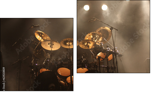 Set of drums on stage - Two-piece canvas print, Diptych
