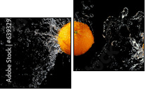 Set of fresh oranges in water splash - Two-piece canvas print, Diptych
