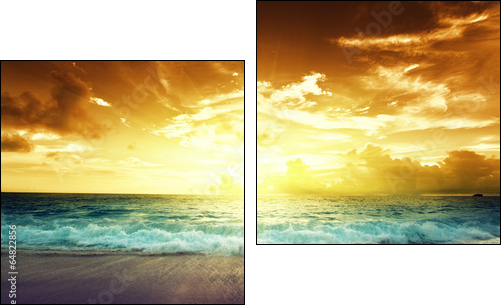 sunset on Seychelles beach - Two-piece canvas print, Diptych