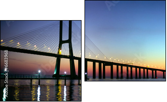 Vasco da Gama bridge panorama at dusk - Two-piece canvas print, Diptych