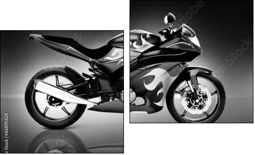 Studio Shot of Black Motorcycle - Two-piece canvas print, Diptych