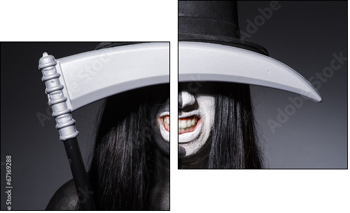 Woman in halloween concept with scythe - Two-piece canvas print, Diptych