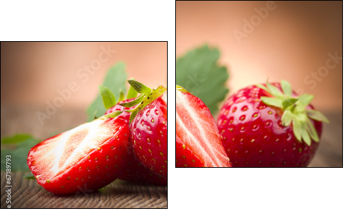 Fresh Strawberry close up on the wood - Two-piece canvas print, Diptych