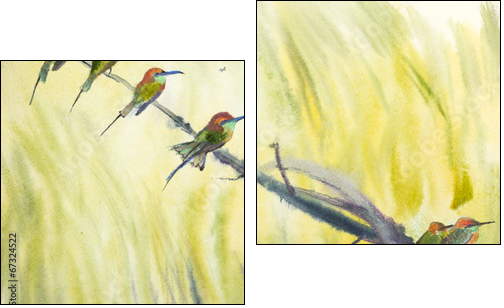six small birds - Two-piece canvas print, Diptych
