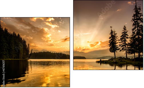 Mountain lake at down - Two-piece canvas print, Diptych