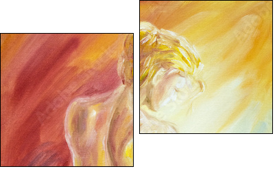 Beautiful woman resting. Oil painting. - Two-piece canvas print, Diptych