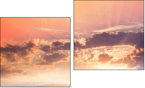 Sunset in the mountains landscape. Dramatic sky,  colorful stone - Two-piece canvas print, Diptych