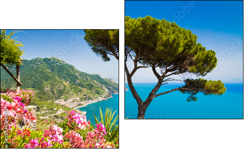 Postcard view of Amalfi Coast, Ravello, Campania, Italy - Two-piece canvas print, Diptych