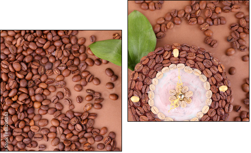 Beautiful clock of coffee beans, on brown background - Two-piece canvas print, Diptych