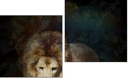 Watercolor Image Of  Walking Lion - Two-piece canvas print, Diptych