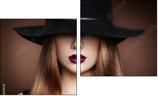 Fashion photo of young magnificent woman in hat. Girl posing - Two-piece canvas print, Diptych