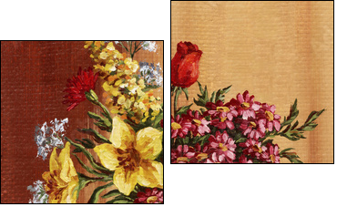 Painting, garden flowers in a clay amphora - Two-piece canvas print, Diptych