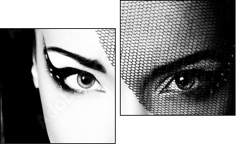 portrait of beautiful young woman, black and white retro styliza - Two-piece canvas print, Diptych