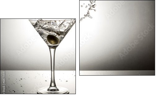 Olive splashing on martini - Two-piece canvas print, Diptych