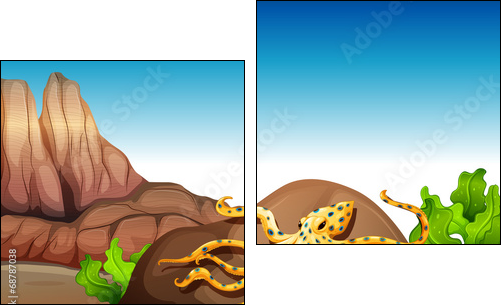 An octopus at the rock - Two-piece canvas print, Diptych