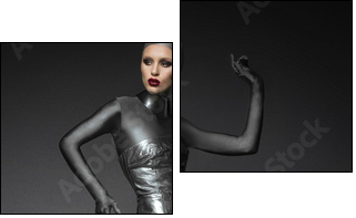 Fashion shot of a woman in a silver suit - Two-piece canvas print, Diptych