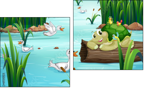 Animals and pond - Two-piece canvas print, Diptych