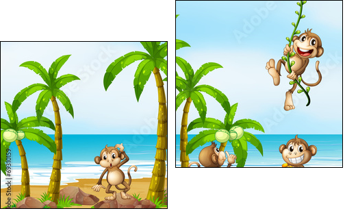 Monkey on beach - Two-piece canvas print, Diptych