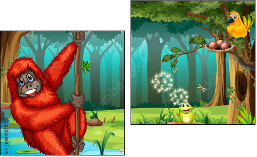 Orangutan in jungle - Two-piece canvas print, Diptych