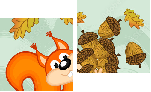 squirrel gathers acorns - vector illustration, eps - Two-piece canvas print, Diptych