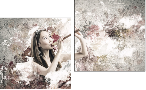 Woman playing fife - Two-piece canvas print, Diptych