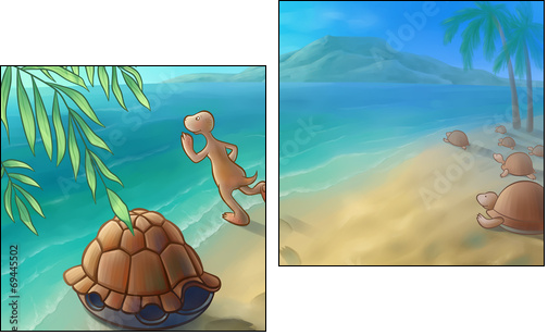 Swimming turtle - Two-piece canvas print, Diptych