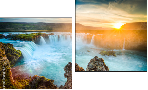 Iceland, Godafoss at sunset, beautiful waterfall, long exposure - Two-piece canvas print, Diptych