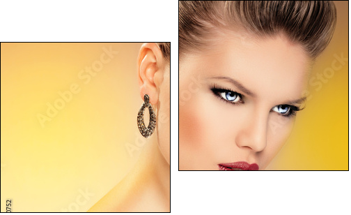 Young hot glamour blue eyed lady wearing luxury jewelery - Two-piece canvas print, Diptych