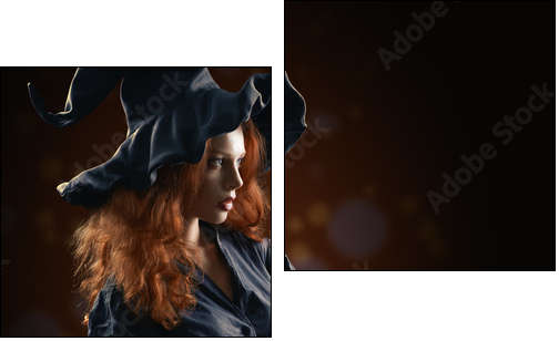 beautiful red-haired girl in the witch costume - Two-piece canvas print, Diptych