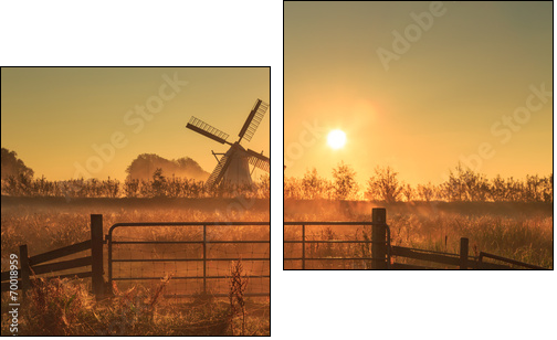 Fence and windmill in the Dutch countryside. - Two-piece canvas print, Diptych