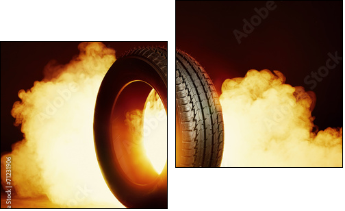 photo of black smoked burning tire - Two-piece canvas print, Diptych