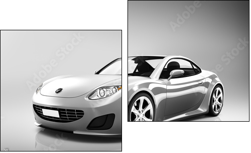 3D Luxury Silver Sports Car - Two-piece canvas print, Diptych