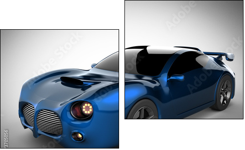 blue luxury brandless sport car on white background - Two-piece canvas print, Diptych
