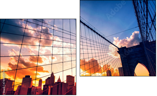 Brooklyn Bridge and Manhattan at sunset - Two-piece canvas print, Diptych