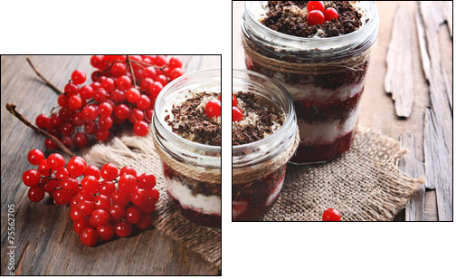 Delicious dessert in jars on table close-up - Two-piece canvas print, Diptych