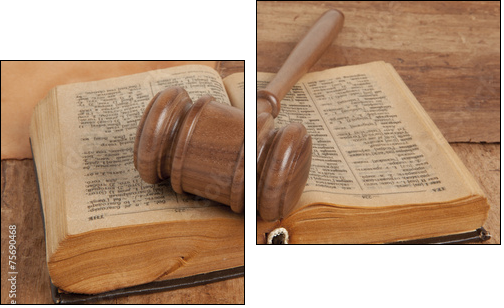 Wooden gavel and books - Two-piece canvas print, Diptych