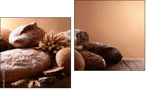 Different bread on table on brown background - Two-piece canvas print, Diptych