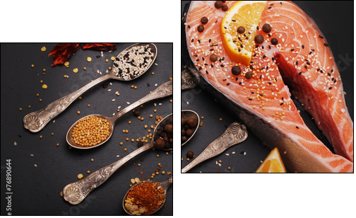 Fresh salmon and spices - Two-piece canvas print, Diptych