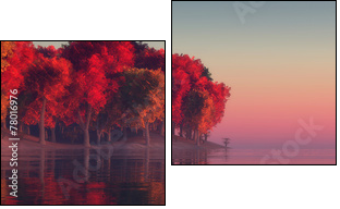 sunset and hot air balloon - Two-piece canvas print, Diptych
