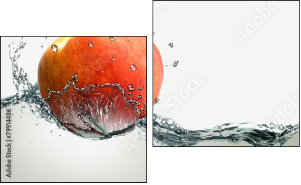 Ripe peach and splashes of water. - Two-piece canvas print, Diptych