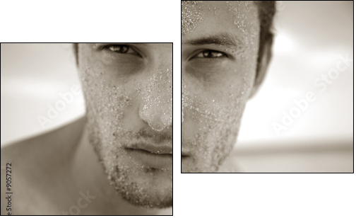 Portrait courageous man with sand on Face - Two-piece canvas print, Diptych