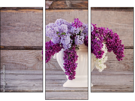 Still life with a blooming branch of lilac - Three-piece canvas print, Triptych
