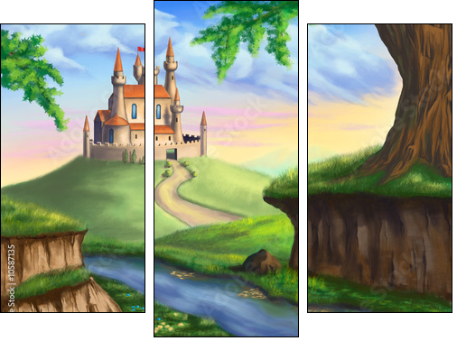 Fantasy castle - Three-piece canvas print, Triptych